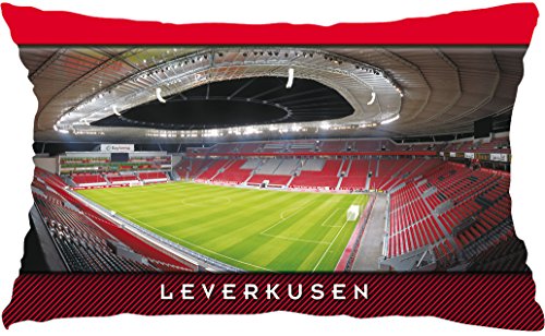 Blue-Letter Leverkusen Stadionpostkarten-Kissen (50 x 30 cm) weiß von Blue-Letter