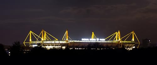Blue-Letter Dortmund Stadion aussen schwarzgelb Panorama – 120 x 50 cm oder 240 x 100 cm – hochwertiger FineArtPrint (120 x 50 cm) von Blue-Letter