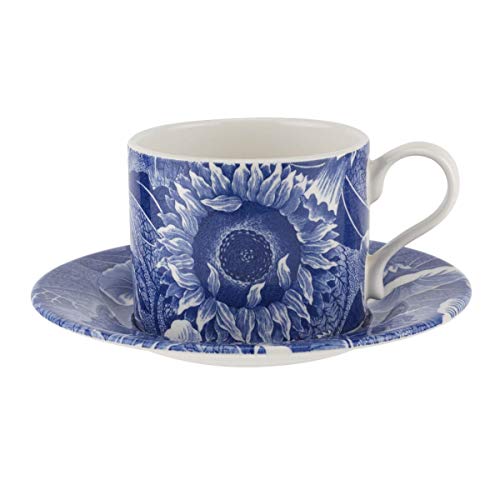 Spode BLRSU04516 Blue Room Teetasse und Untertasse mit Sonnenblume, Keramik von Spode