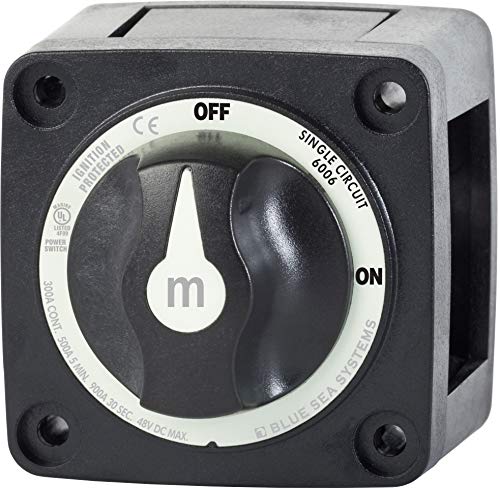 BLUE SEA SYSTEMS Mini Battery Switch, MFG# 6005200, Black, 300A cont., 500A int., 48VDC. Positions: single-circuit on-off. / BS-6006200 / von Blue Sea Systems