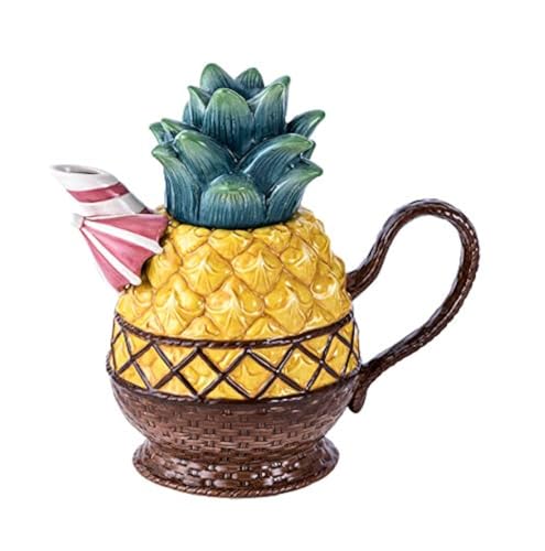 Blue Sky Clayworks Ceramic Pineapple Teapot Blue Sky Teekanne aus Keramik, Ananas-Design, Mehrfarbig von Blue Sky Clayworks