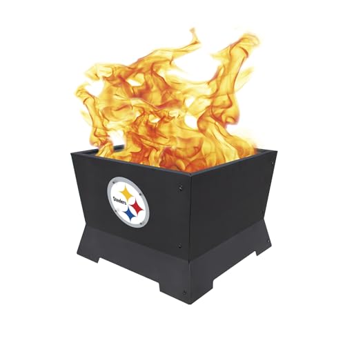 Blue Sky Outdoor Living Feuerstelle – 22 x 16 Pittsburgh Steelers Square Peak rauchfreie Feuerstelle mit Zwei Pittsburgh Steelers Medaillons & herausziehbarem Aschefang von Blue Sky Outdoor Living