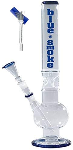 Glas-Bong 18,8 mm Schliff Ø 50 mm 44 cm hoch Blue Smoke - Eisbong Icebong Bongzubehör Set Percolator Glasbong von Weedness