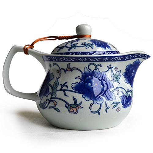 Yxhupot Teekanne, 425 ml, Blau-Weiß, Porzellan, Edelstahl, Blume, Cihu Mudan von Blue and white porcelain