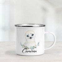 Personalisierte Baby Robbe Emaille Tasse - Camping Becher Personalisierte Baby Robbe Emaille Tasse - Camping Becher von BlueBoxGiftsAU