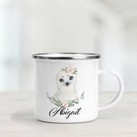 Personalisierte Baby Robbe Mit Blumenstrauß Emaille Tasse - Camping Becher Personalisierte Baby Robbe Mit Blumenstrauß Emaille Tasse - Camping Becher von BlueBoxGiftsAU