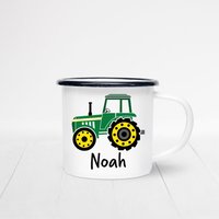 Personalisierte Traktor-Emaille-Becher - Grüner Traktor Camping Becher Personalisierte Traktor-Emaille-Becher - Grüner Traktor Camping Becher von BlueBoxGiftsAU