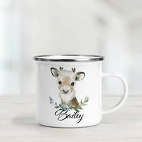 Personalisierte Reindeer Emaillebecher - Camping Mug Personalisierte Reindeer Emaillebecher - Camping Mug von BlueBoxGiftsAU