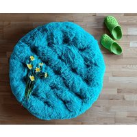 Shaggy Bodenkissen Kleine Grössen | Kissen Für Boden Sitzend Rundes Flachkissen Sitzauflagen Pouf Fluffy Futon von BlueBrushGifts