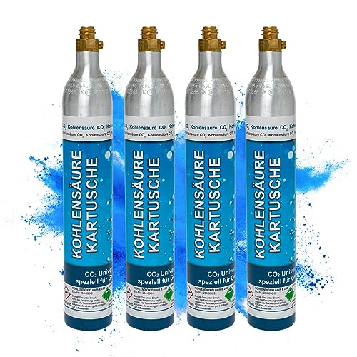 4x CO2-Kartusche Soda 425g Kohlensäure Zylinder für bis zu 240 Liter Sprudel Wasser | abgefüllt in Deutschland | Kompatibel mit gängigen Sprudlern | Universal einsetzbar & kinderleicht austauschbar von Bluecraft