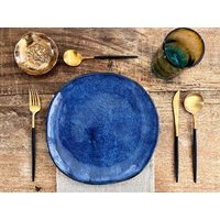 Blaue Keramik-Essteller - Set Mit 4 Handgefertigten Keramik-Geschirr Geschirr Hochzeitsgeschenk von BlueDoorCeramics