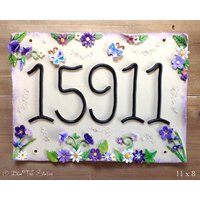 Hausschild, Adressnummer Und Namensschild, Keramik, Lila Flieder Design Hausschild, Adressnummer Und Namensschild, Keramik, Lila Flieder Design von BlueFishStudiosShop