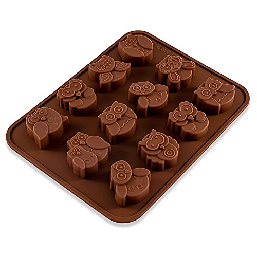 Pralinenform Silikonform Eule I 2 Formen | Silikon Eiswürfelform I Eulenform I Schokoladenform I Förmchen I Backform I Chocolate Mold I 19,5 x 15 x1,5 cm I Tiere, Vogel I BPA-frei I Farbe: Braun von BlueFox