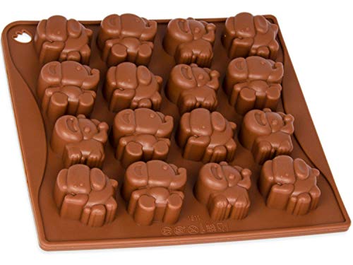 Pralinenform mit Elefanten, Silikonform 16 kleine Jumbos, Silikonform, Party-Eiswürfel, Backform, Geschenkidee, Schokolade, Pralinen, Geburtstag, Kuchen, basteln, Süßigkeit, Farbe: Braun von BlueFox