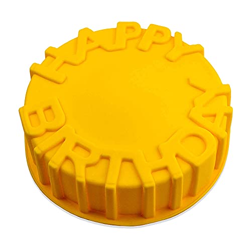 Kuchenform rund aus Silikon 20,5 cm, Backform groß, Silikonbackform, Cake, Happy Birthday, Geburtstagskuchen, backen, Cake-Mold, Backzubehör, Farbe: Gelb von BlueFox