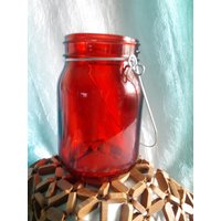 Jar Flasche Rot Glas Kerzenhalter, Gartenlaterne Mit Griff, Home Decor Kerzenhalter Für Votiv - Oder Teelichtkerze von BlueJayStar