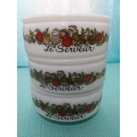 Vintage Le Serveur Condiment Suppenschüsseln Gewürz Des Lebens Muster/Dessert Salatbesteck Corelle Milchglas Stapelbares Geschirr Keine Deckel von BlueJayStar