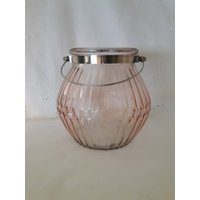 Rosa Hängeglas, Geriffelte Kerzenhalter Vase, Bauchiges Windlicht Aus Klarem Glas Mit Drahtgriff, Hurricane Laterne Stumpen Kerzenhalter, Wohnkultur von BlueJayStar