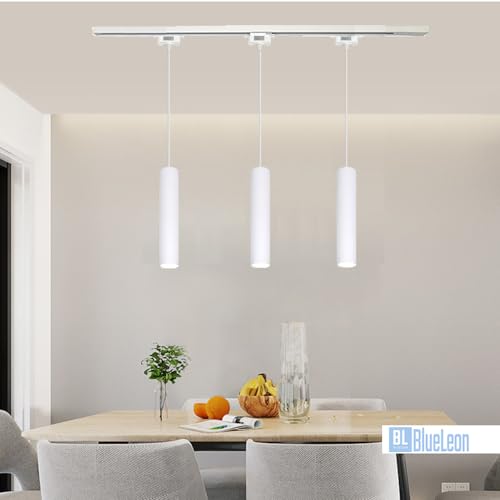 BlueLeon Schienensystem BL-2WT Komplettset, Lampen, Deckenstrahler, Spotlight, Deckenspot, Strahler, LED Spot mit 3x GU10-Hängeleuchte und 1m Schiene, erweiterbar, Aluminium (Weiß) von BlueLeon