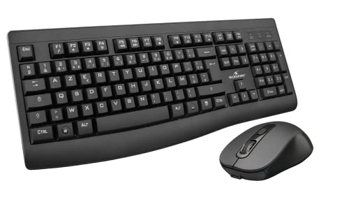 BlueStork - Wiederaufladbare kabellose Maus-Tastatur, 12 Tasten, Multimedia, ergonomische Maus, kabellos, 1600 DPI, ergonomisches Design, 90 Stunden Akkulaufzeit, kompatibel mit Windows – AZERTY von Bluestork