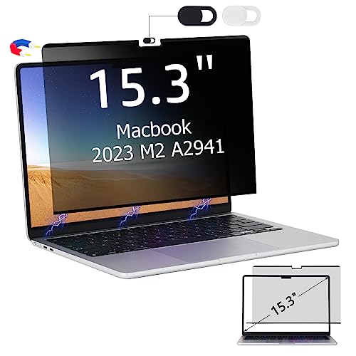 BlueSwan magnetische Sichtschutzfolie kompatibel mit MacBook Air 15" M2 A2941 M3 A3114, veröffentlicht 2023 2024, ultradünne abnehmbare Displayschutz + Sichtschutz-Kameraabdeckung von BlueSwan