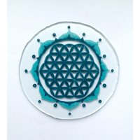 Blume Des Lebens Mandala Wandkunst Handgemacht Aus Recyceltem Glas von BlueTreeDesignsUK