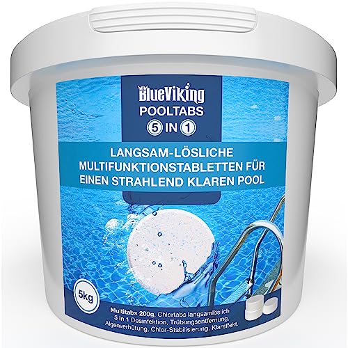 BlueViking Chlortabletten für Pool 5 in 1 - Hochwirksame Multitabs Pool 200g im 5kg Eimer - Chlor Pool Tabletten in EU Premium-Qualität - Einfache, Sichere und Effiziente Poolpflege von BlueViking