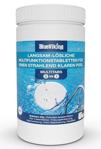 BlueViking Chlortabletten für Pool 5 in 1 - Hochwirksame Multitabs Pool 20g im 1kg Eimer - Chlor Pool Tabletten in EU Premium-Qualität - Einfache, Sichere und Effiziente Poolpflege von BlueViking