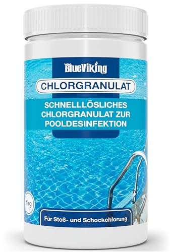 Chlor Pool Granulat 1kg, Chlor für Pool zur Schockchlorung, schnelllösliches Chlor für einen klaren Pool, Chlor Granulat zur Erstanwendung, Chlorgranulat für Pool von BlueViking