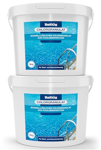 Chlor Pool Granulat 2x5kg, Chlor für Pool zur Schockchlorung, schnelllösliches Chlor für einen klaren Pool, Chlor Granulat zur Erstanwendung, Chlorgranulat für Pool von BlueViking
