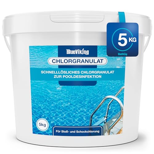 Chlor Pool Granulat 5kg, Chlor für Pool zur Schockchlorung, schnelllösliches Chlor für einen klaren Pool, Chlor Granulat zur Erstanwendung, Chlorgranulat für Pool von BlueViking