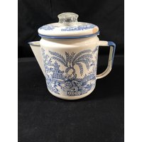 Ausgefallene Blaue Weide Emailleware Kaffeekanne Mit Original Sieb von BlueWillowAntiqueATL