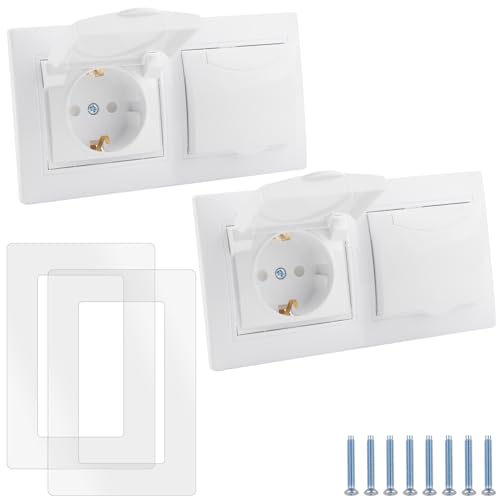 BlueXP 2-Fach Steckdose Unterputz Kit 2 Stück 16A 250V Doppelsteckdose mit Klappe Weiß Innen Wasserdichte Wandsteckdose Schutzkontaktsteckdose mit Klappdeckel für Badezimmer Küche Keller von BlueXP