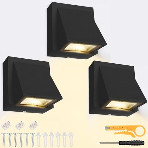BlueXP Außenwandleuchten Set Schwarz 5W 3 Stück Aluminium LED Wandlampe wetterfest mit Zubehör inkl. Kabelverbinder Schraubendreher & Abisolierer Moderne Außenleuchte für Garten Terrasse Fassade von BlueXP