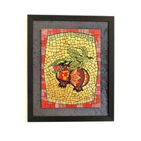 Handgefertigtes Mosaik Arbeits Bild, Kunst Gold Rot Keramik Und Glasmosaik Granatäpfel von Bluebellart22