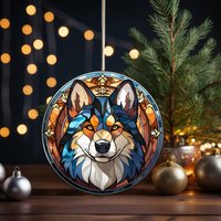 Husky Weihnachten Keramik Ornament Husky-Liebhaber Niedliches Weihnachtsgeschenk Glasmalerei-stil Hundeverzierung Hundebesitzer Geschenk Niedlich von BluebirdMuseBoutique