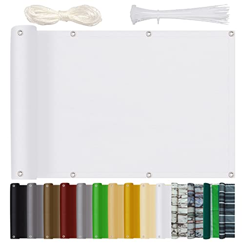 Balkon Sichtschutz Balkonabdeckung 70x900cm Blickdichte Wind- Und Uv-Schutz Wetterfest Balkonsichtschutz mit Ösen Nylon Kabelbinder und Seil für Balkongeländer & Garten, Weiß von Bluecool