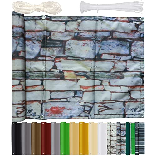 Balkon Sichtschutz Ohne Bohren Balkonverkleidung 80x250cm Blickdichte Wind- Und Uv-Schutz Wetterfest Balkonsichtschutz mit Ösen Nylon Kabelbinder und Seil für Balkongeländer & Garten, AA von Bluecool
