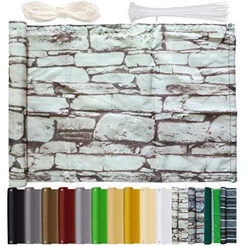 Sichtschutz Balkon Sichtschutz Balkonsichtschutz 80x300cm Blickdichte Wind- Und Uv-Schutz Wetterfest Balkonumspannung mit Ösen Nylon Kabelbinder und Seil für Balkongeländer & Garten, DD von Bluecool