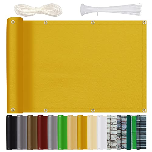 Sichtschutz Balkon Sichtschutz Balkonsichtschutz 90x150cm Blickdichte Wind- Und Uv-Schutz Wetterfest Balkonumspannung mit Ösen Nylon Kabelbinder und Seil für Balkongeländer & Garten, Gelb von Bluecool