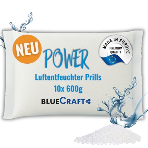 Bluecraft - 10x 600g Luft-Entfeuchter Nachfüllpack Calciumchlorid Prills im Vliesbeutel - für Granulat Box | Raumentfeuchter ohne Strom | Feuchtigkeitskiller, Schutz gegen Schimmel von Bluecraft