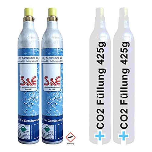 2 x CO2 Zylinder Kohlensäure 425g Flasche inkl. Füllung bis zu je 60 L f. Soda-Stream Wasser-Maxx von Bluecraft