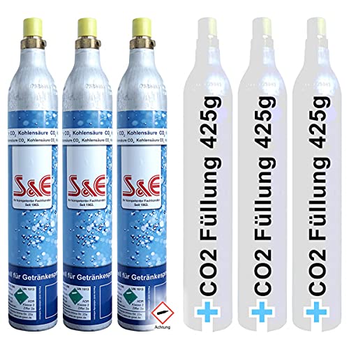 3 x CO2 Zylinder Kohlensäure 425 g Flasche inkl. Füllung bis zu je 60 L f. Soda-Stream Wasser-Maxx von Bluecraft