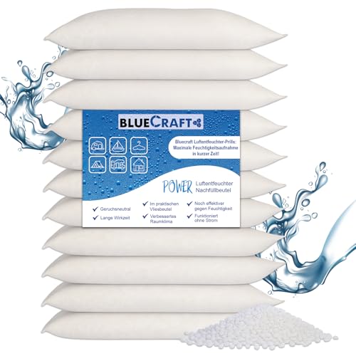 Bluecraft - 10x 1kg Luft-Entfeuchter Nachfüllpack Calciumchlorid Prills im Vliesbeutel | Effektiv & Schnell | Raumentfeuchter ohne Strom | Feuchtigkeitskiller von Bluecraft
