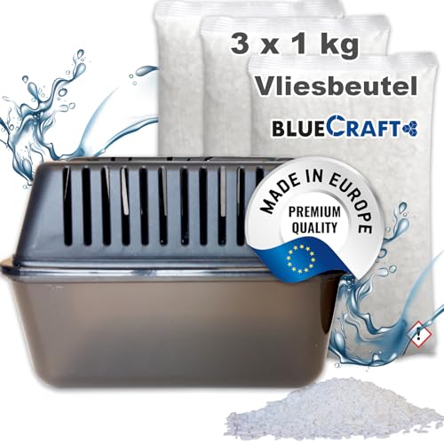 Bluecraft - Luftentfeuchter Box Feuchtigkeitskiller inkl. 3x 1kg Luft-Entfeuchter Granulat im Vliesbeutel Nachfüllpack von Bluecraft