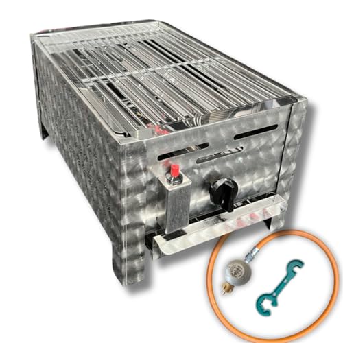 Edelstahl Gastrobräter 1-flammig mit Rost-Set Profi Gasgrill - Made in Germany | mit Gasschlauch und Druckminderer | Gastrogrill Gas | Tischgasgrill | Bräter | Gastronomie | Eventgrill von Bluecraft