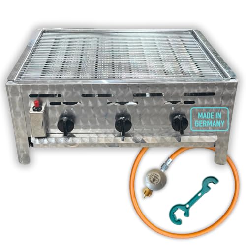 Edelstahl Gastrobräter 3-flammig mit Rost-Set Profi Gasgrill - Made in Germany | mit Gasschlauch und Druckminderer | Gastrogrill Gas | Tischgasgrill Edelstahl Gastrobräter 3-flammig mit Rost-Set Profi Gasgrill - Made in Germany | mit Gasschlauch und Druckminderer | Gastrogrill Gas | Tischgasgrill von Bluecraft