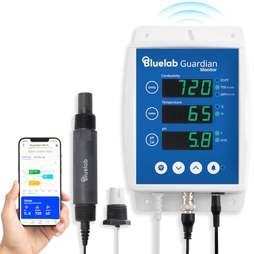 Bluelab Guardian Monitor Inline Wi-Fi für Echtzeit-Messungen von pH, Temperatur und Leitfähigkeit (TDS/PPM) in Wasser mit Kalibrierung, 3-1 digitales Nährstoffmessgerät für Inline-Dosiersysteme von Bluelab
