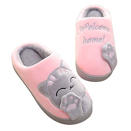 Bluelucon Plüsch Hausschuhe Kinder Mädchen Wolle Flauschige 3D-Druck Plüsch rutschfeste Leicht Slippers Indoor Flauschige Paare Slippers Herbst und Winter Warm Schlappen Hüttenschuhe BL1462 von Bluelucon