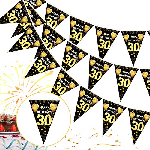 30. Geburtstag Girlande Banner,30er Geburtstag Schwarz Gold Wimpel Banner,30 Geburtstag Wimpelgirlande,30 Jahre zum Birthday Aufhängen Wimpelkette,30 Geburtstag Deko Wimpel für Frauen und Mann von Bluelves